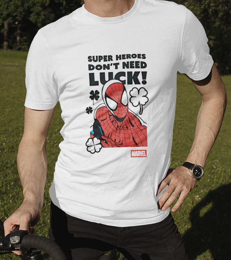 Marvel Spider Man Super Heroes Don't Need Luck T-Shirt