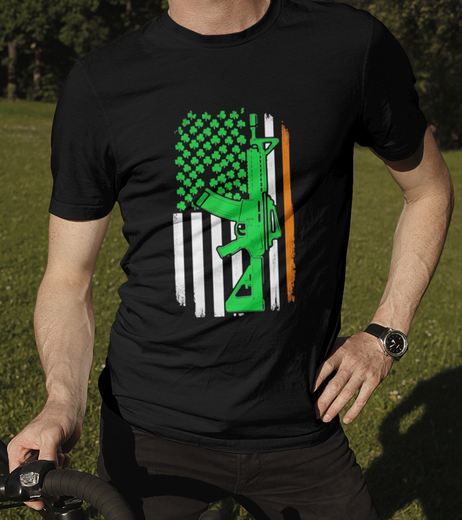 AR15 Shamrock American Irish Flag St Patrick's Day T-Shirt
