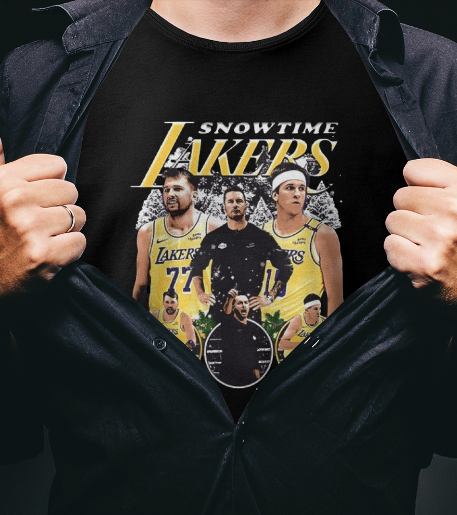 Snowtime Lakers Basketball Champions Iconic Players And Coach T-Shirt