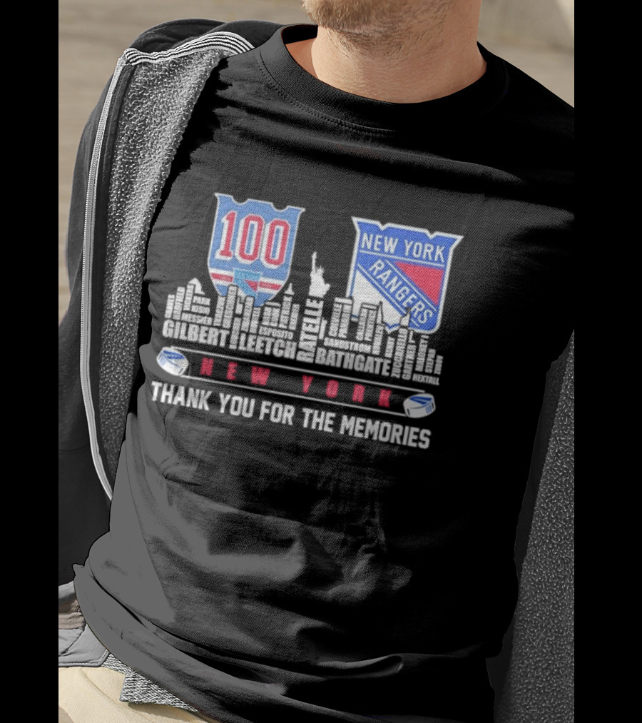 New York Rangers 100th Anniversary Skyline Player Names Thank You For The Memories T-Shirt