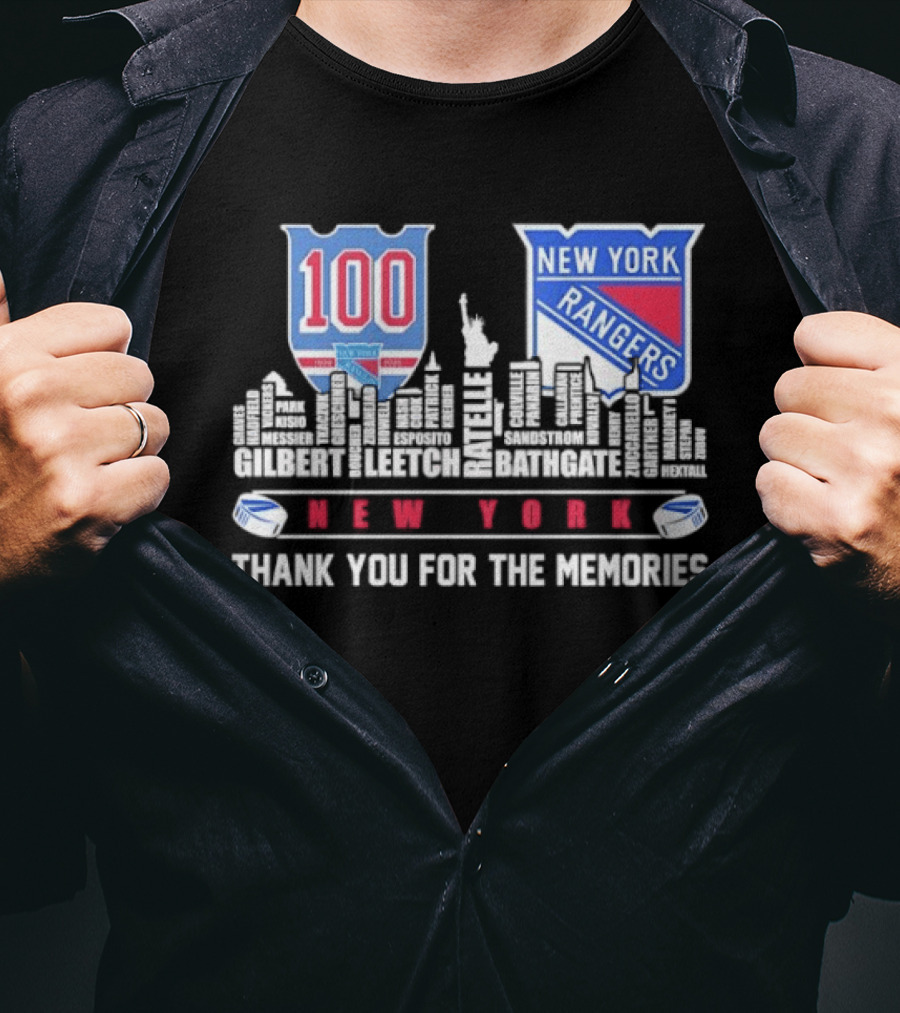 New York Rangers 100th Anniversary Skyline Player Names Thank You For The Memories T-Shirt