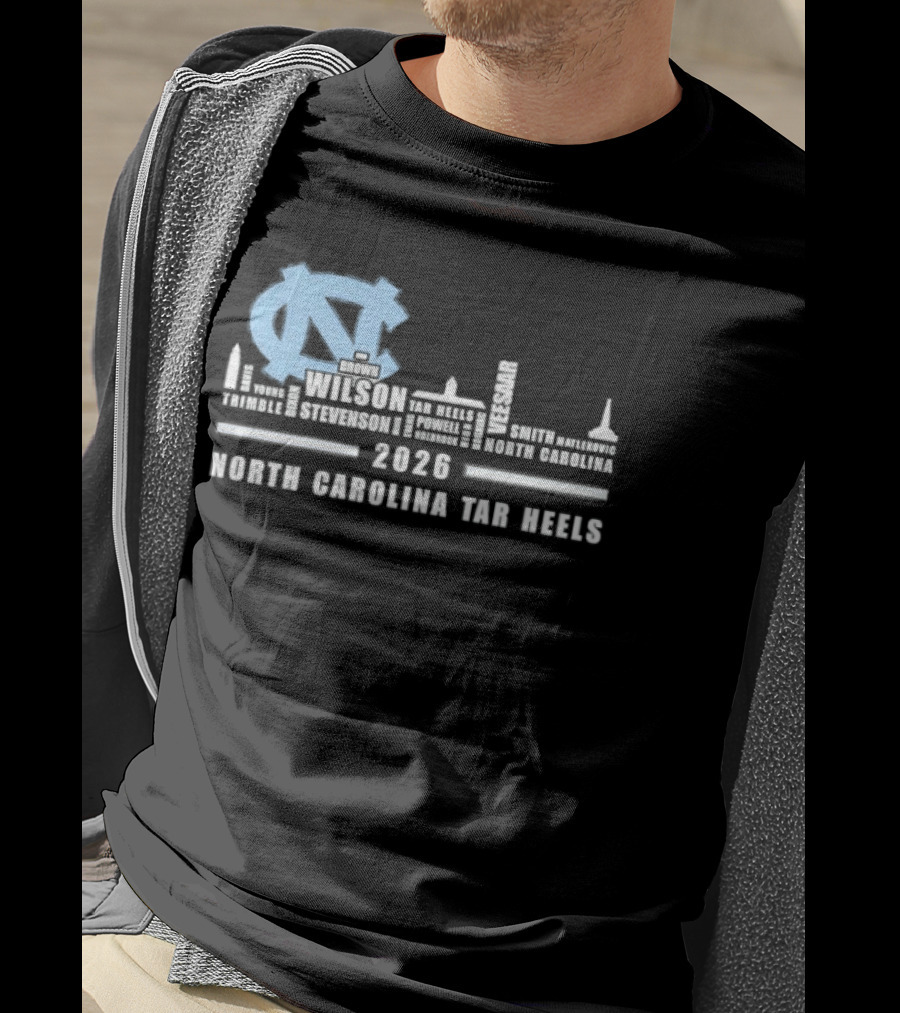 North Carolina Tar Heels 2026 Skyline City Player Names T-Shirt