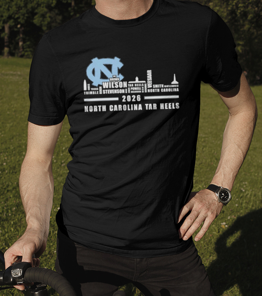 North Carolina Tar Heels 2026 Skyline City Player Names T-Shirt