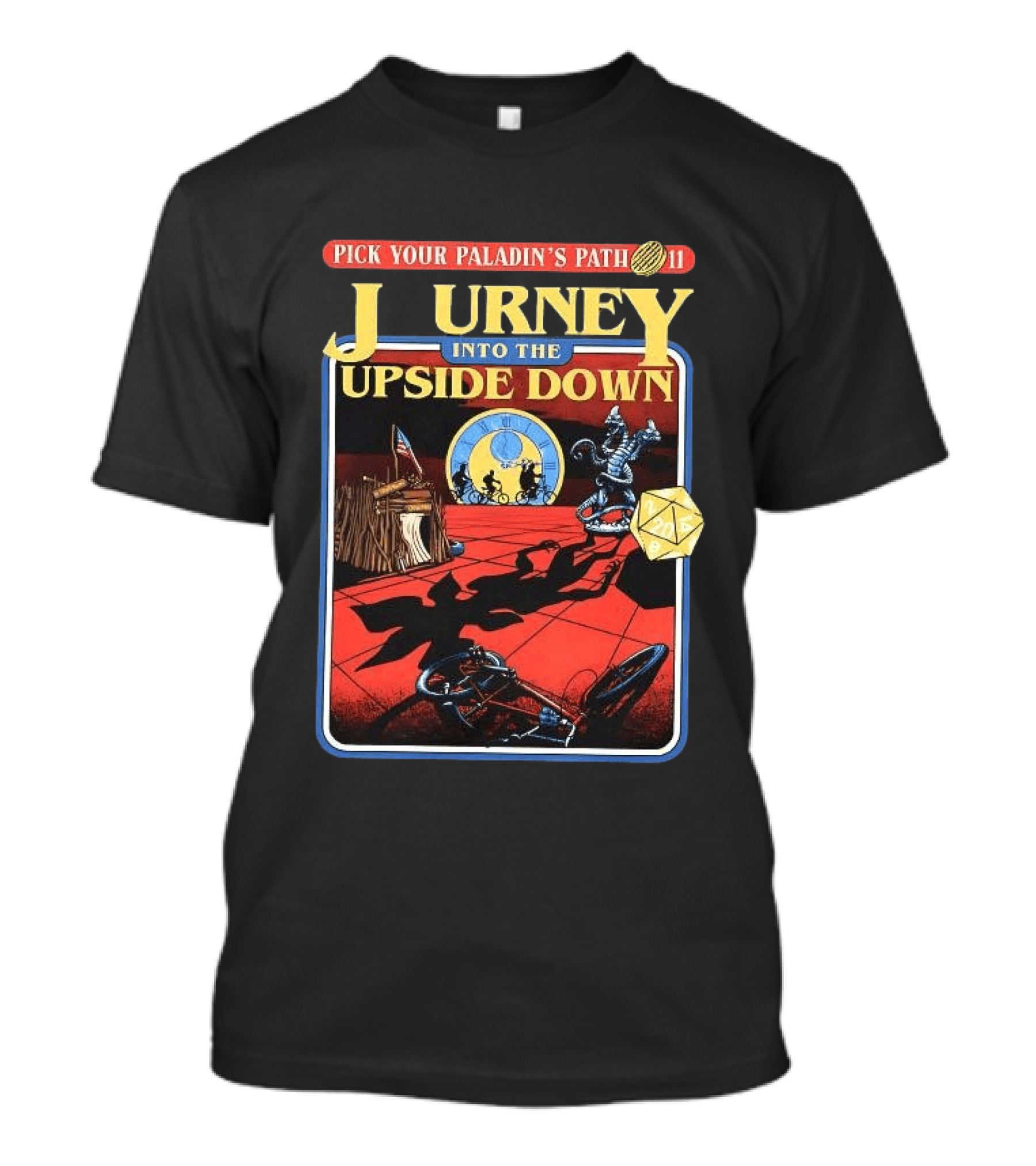 Journey Into The Upside Down Pick Your Paladin's Path 11 Stranger Things Dungeons And Dragons Dice Comic T-Shirt