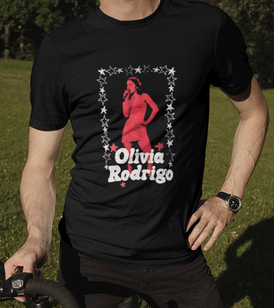 Olivia Rodrigo Star Pose Framed With Vibrant Red Highlights T-Shirt