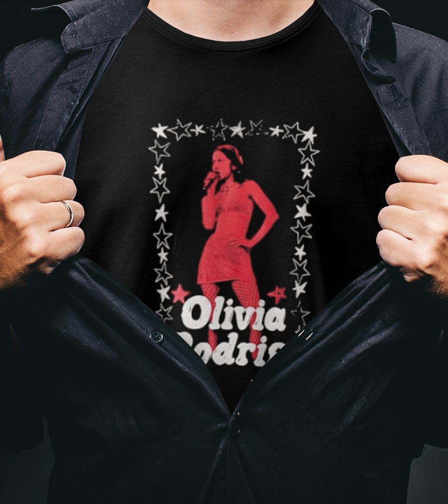 Olivia Rodrigo Star Pose Framed With Vibrant Red Highlights T-Shirt