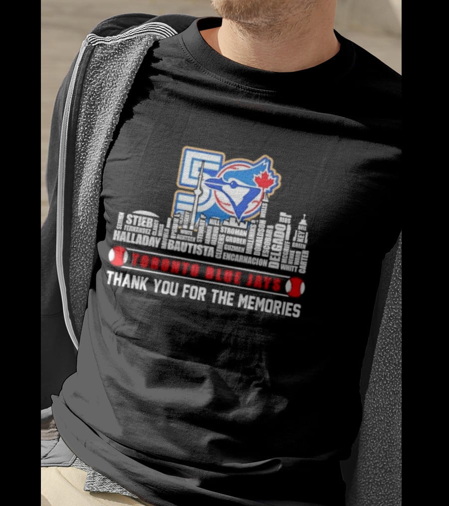 Toronto Blue Jays 50 Seasons Skyline Player Names Thank You For The Memories 1977 2027 T-Shirt