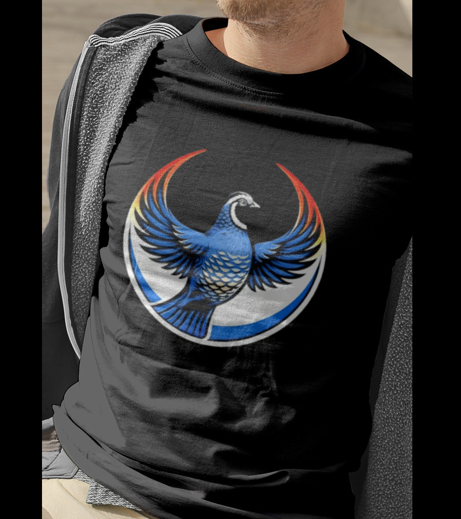 California Quail Wings Up Blue T-Shirt