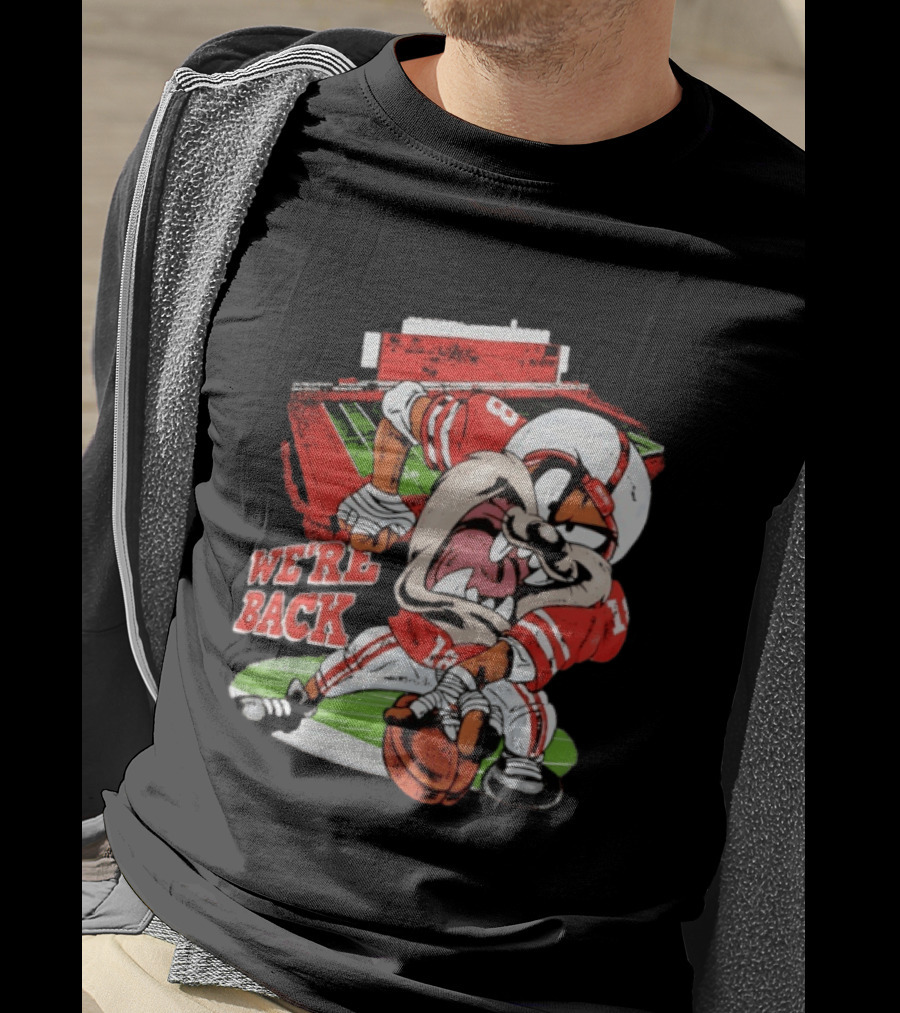 Dropout We're Back Football Cartoon Stadium Red Uniform Number 8 T-Shirt