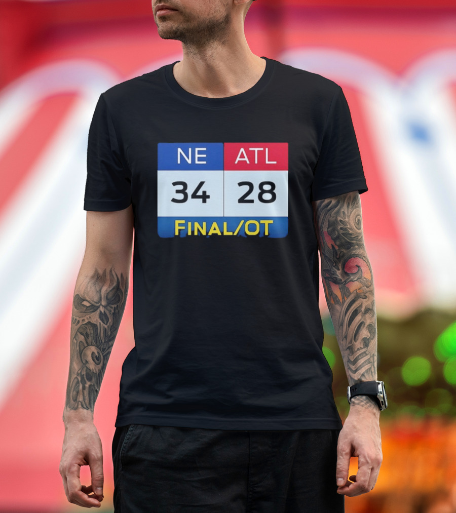NE 34 ATL 28 Final OT Super Bowl LI Scoreboard T-Shirt