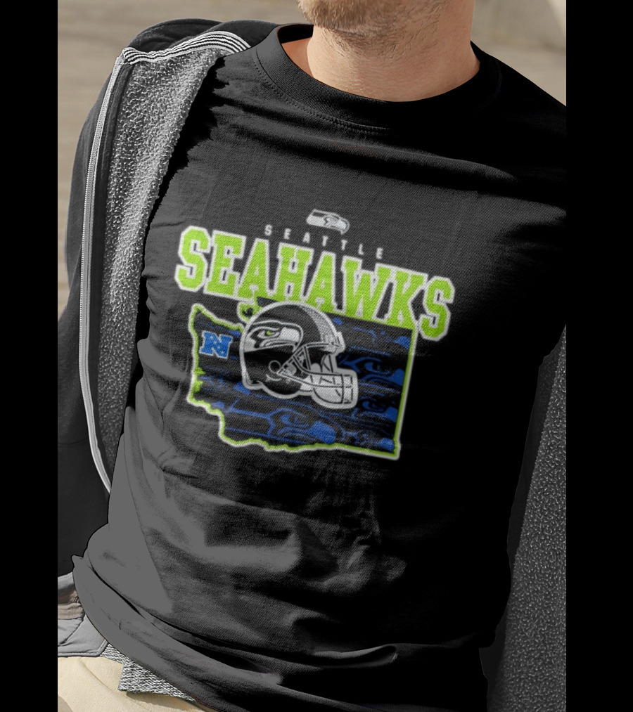 Seattle Seahawks Evergreen State Helmet Map Gameday NFL Team T-Shirt