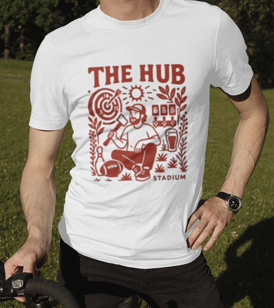The Hub Stadium Archery Axe Throwing Brewery Activities T-Shirt