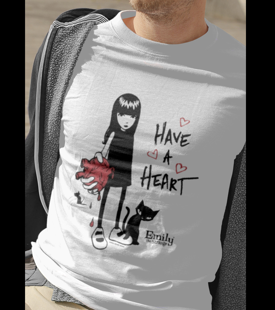 Emily The Strange Have A Heart Dripping Red Hearts Cat T-Shirt