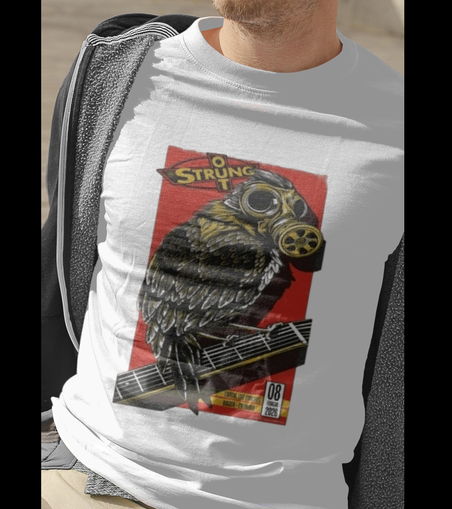 Strung Out Feb 8 2026 Bogota Colombia Bird Gas Mask Concept Concert Tour T-Shirt