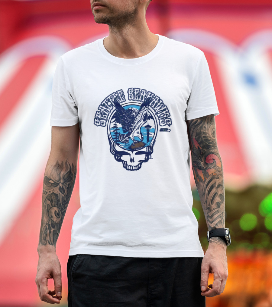 Seattle Seahawks Grateful Dead Skull Art Collaboration T-Shirt
