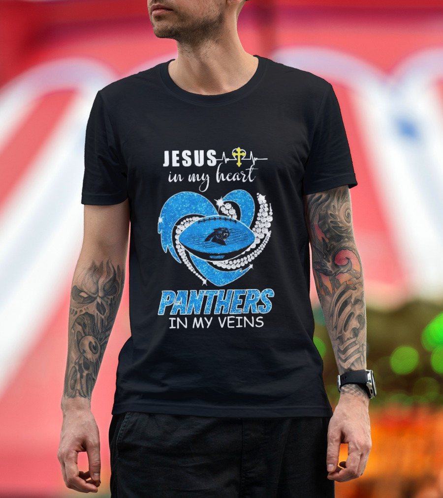 Jesus In My Heart Panthers In My Veins Diamond Heart Christian T-Shirt