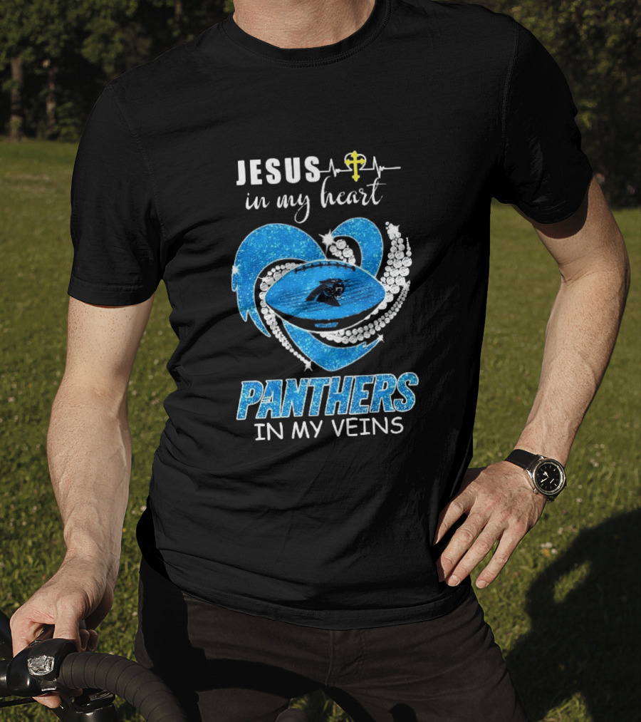 Jesus In My Heart Panthers In My Veins Diamond Heart Christian T-Shirt