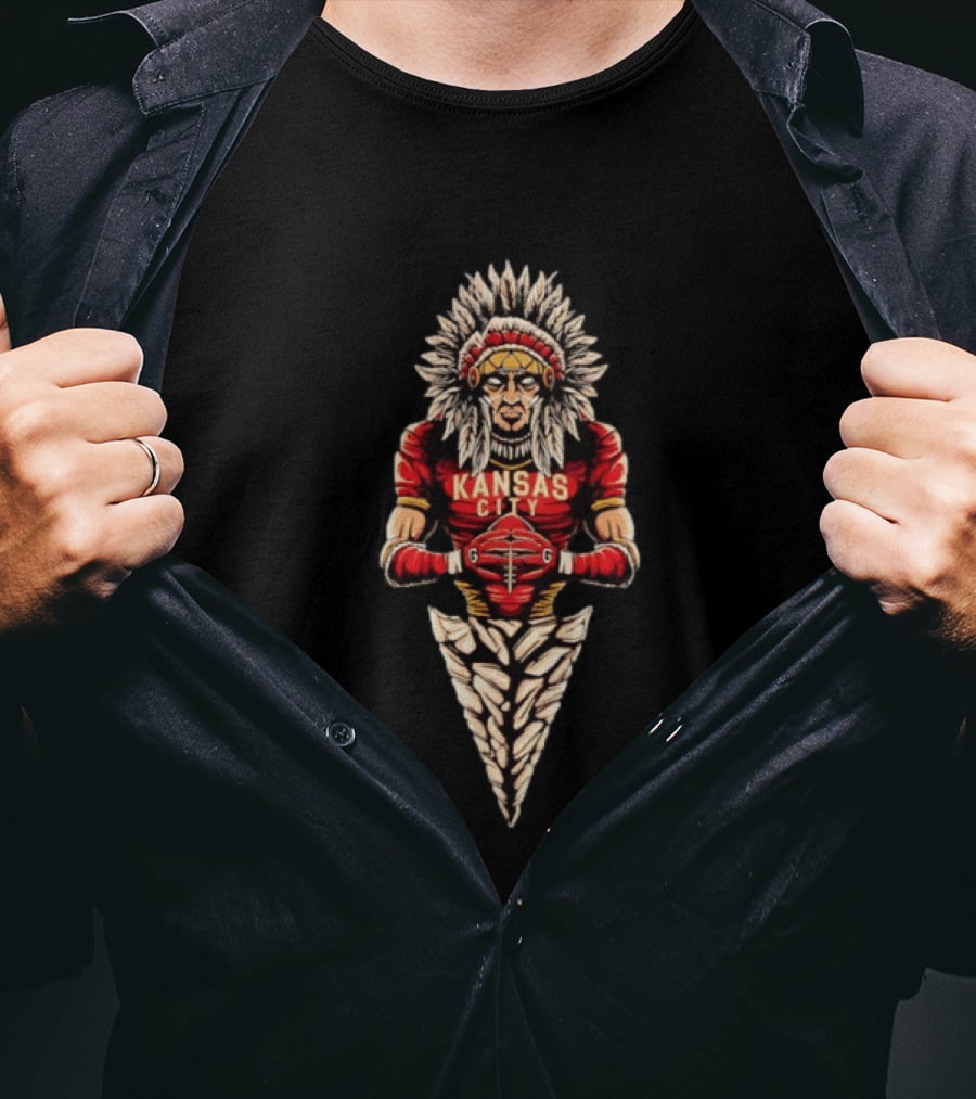 Kansas City Chiefs Native Warrior Symbol Football T-Shirt