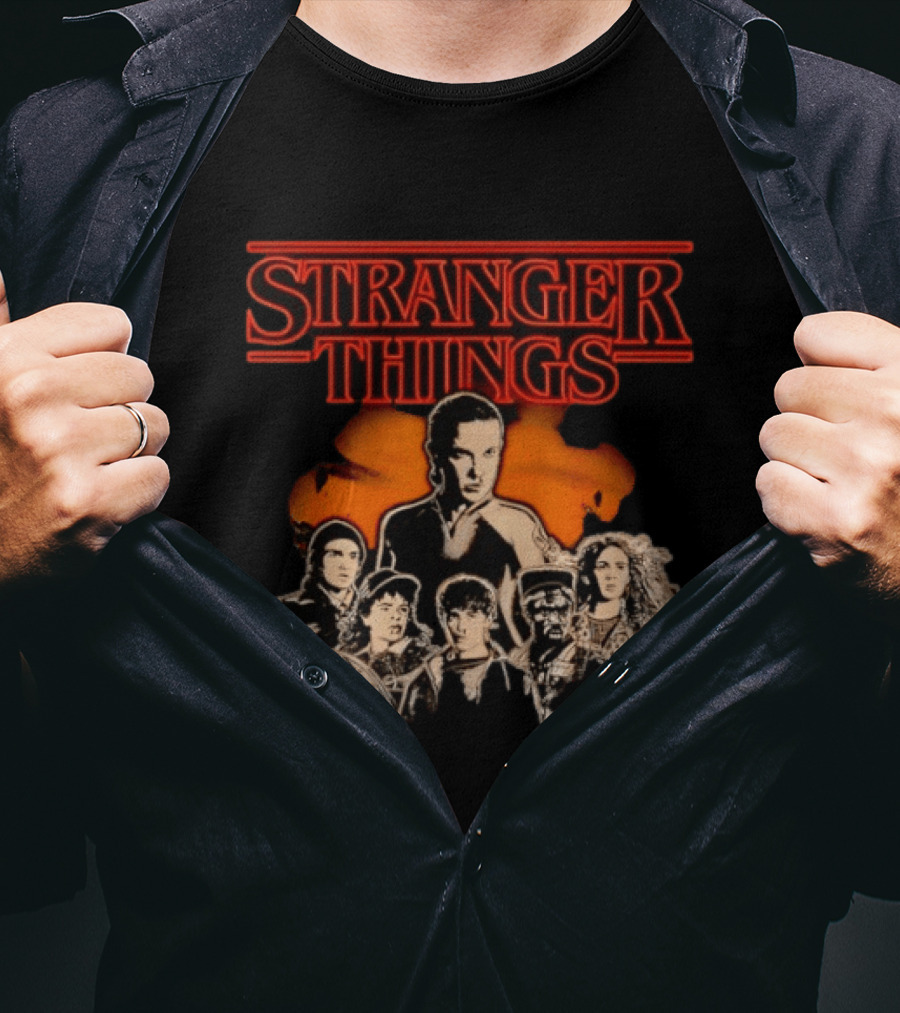 Stranger Things Cast Group Illustration With Eleven And Main Characters T-Shirt
