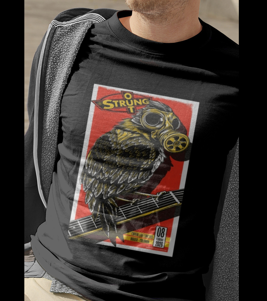 Strung Out February 8 2026 Capital Live Concerts Bogota Colombia Owl Gas Mask Guitar T-Shirt