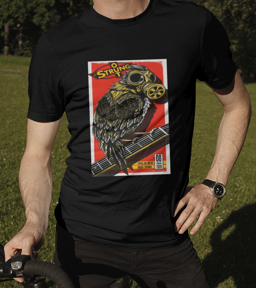 Strung Out February 8 2026 Capital Live Concerts Bogota Colombia Owl Gas Mask Guitar T-Shirt