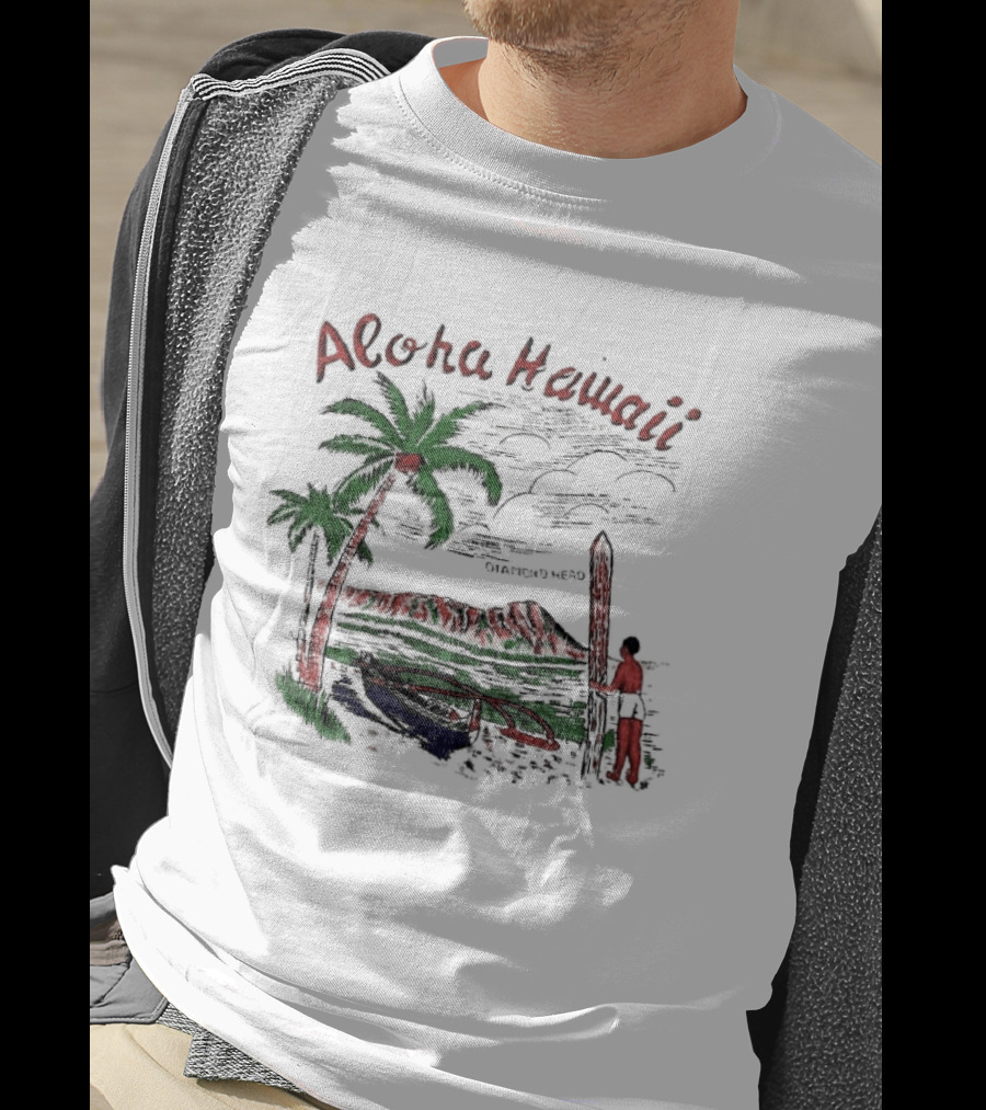 BTS Taehyung Aloha Hawaii Diamond Head 1960 Palm Trees Surfer Scene T-Shirt