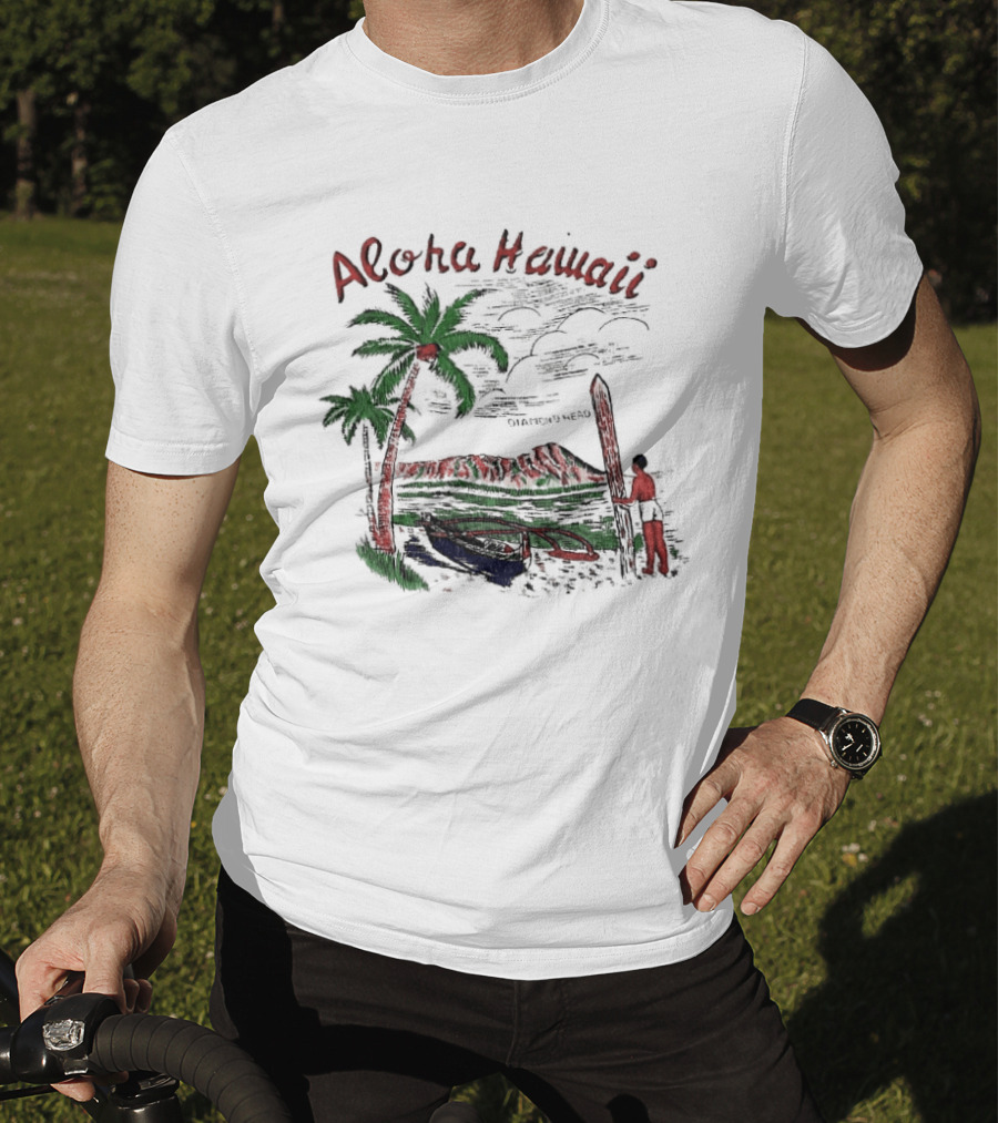 BTS Taehyung Aloha Hawaii Diamond Head 1960 Palm Trees Surfer Scene T-Shirt