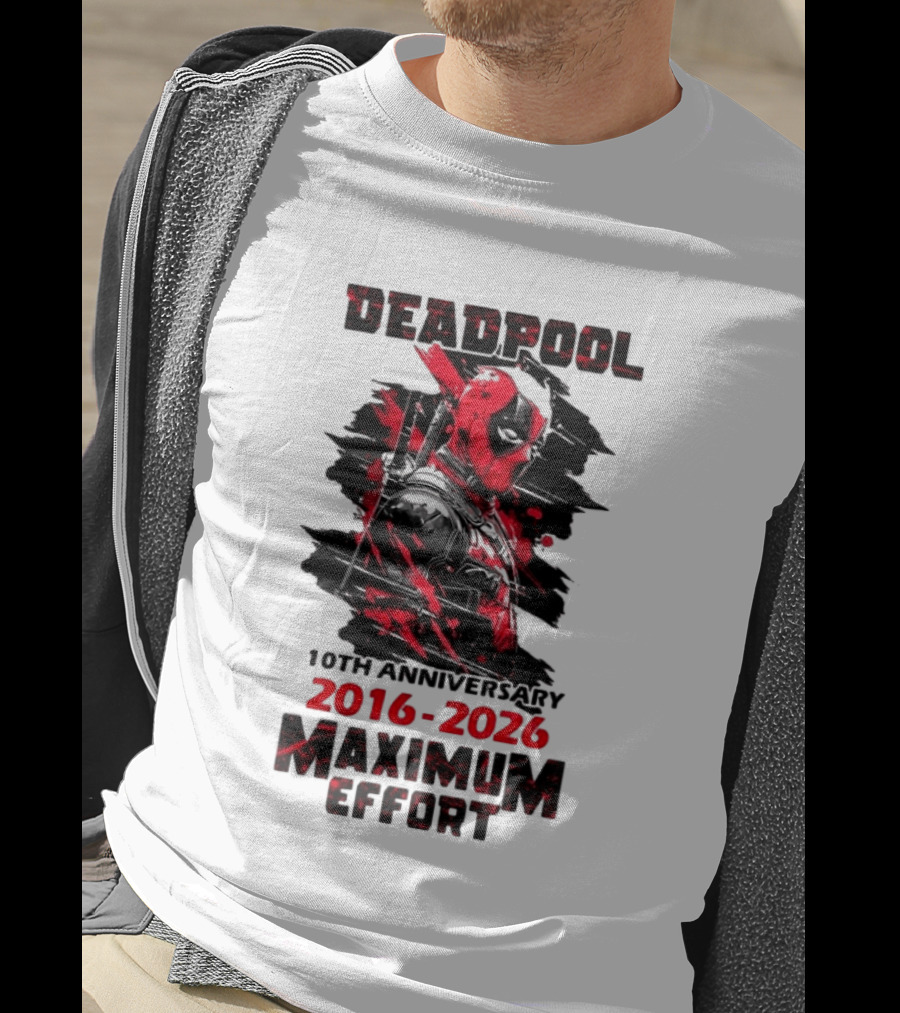 Deadpool 10th Anniversary 2016 2026 Maximum Effort Marvel Character Red Black T-Shirt