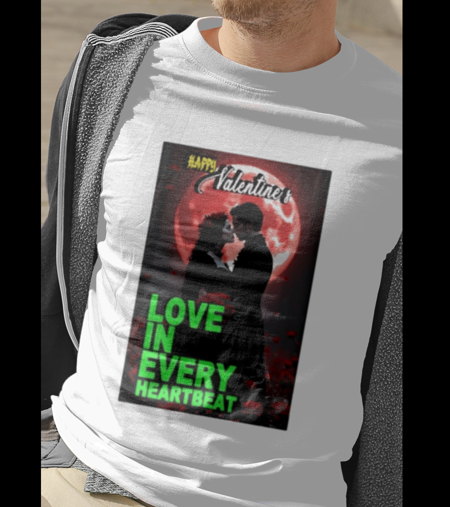 Happy Valentine's Love In Every Heartbeat Romantic Moonlight T-Shirt