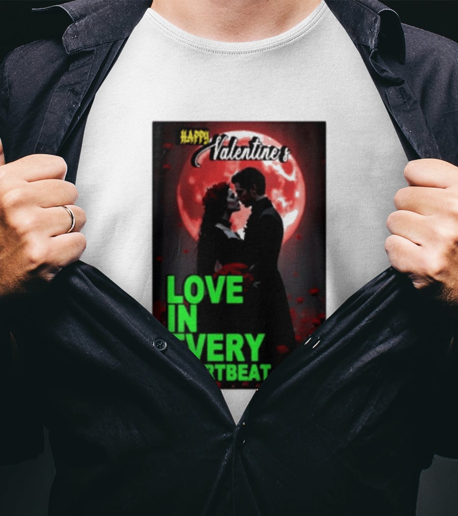 Happy Valentine's Love In Every Heartbeat Romantic Moonlight T-Shirt