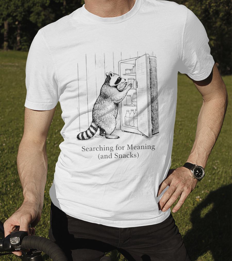 Raccoon Searching For Meaning And Snacks Humorous Wildlife T-Shirt