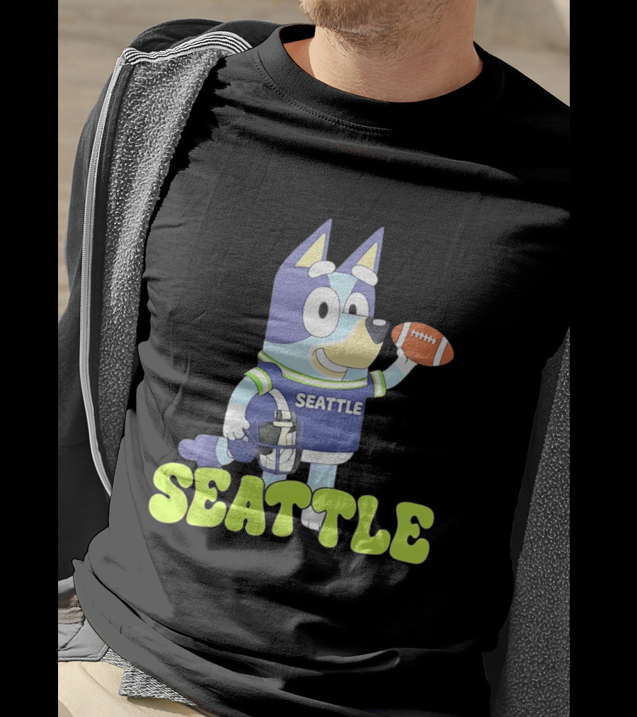 Bluey Seattle Football Cartoon 2026 Seahawks Fan Gear T-Shirt
