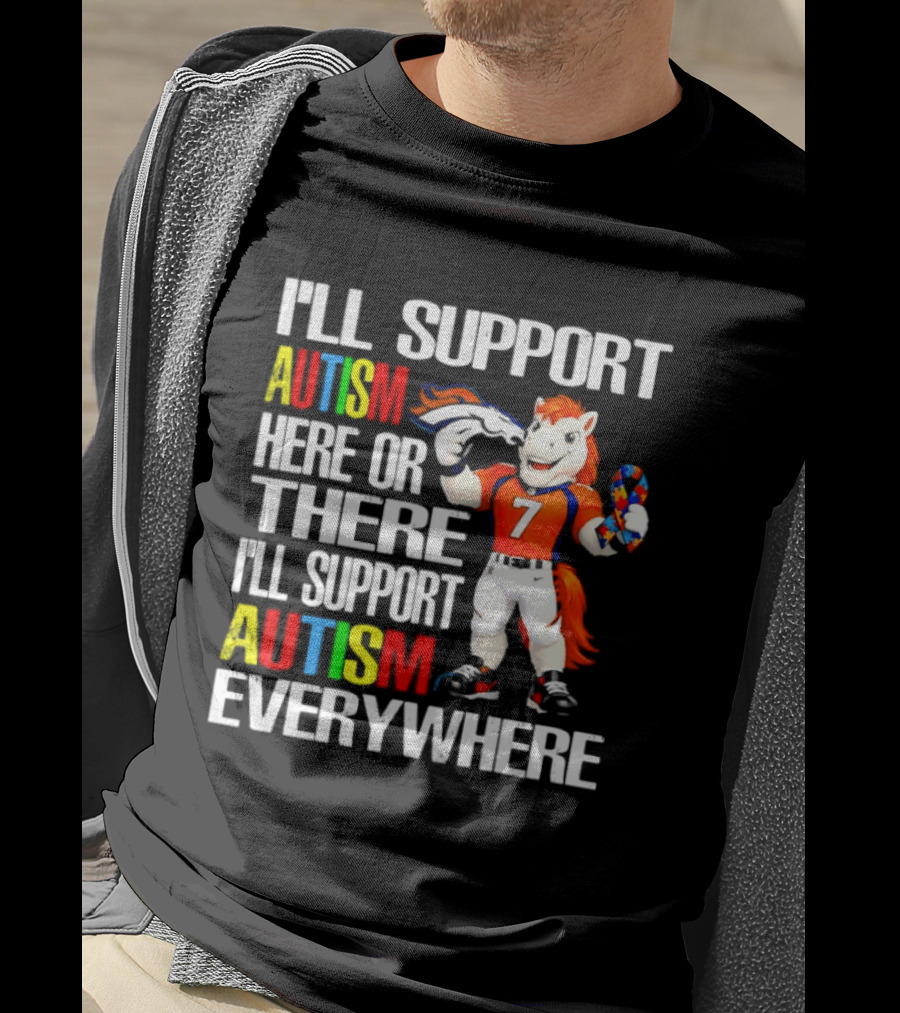 Denver Broncos Mascot Supporting Autism Awareness Everywhere T-Shirt
