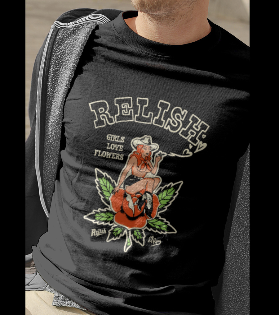 Relish Girls Love Flowers El Ray Cowboy Smoking Rose T-Shirt