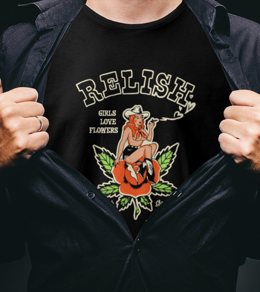 Relish Girls Love Flowers El Ray Cowboy Smoking Rose T-Shirt
