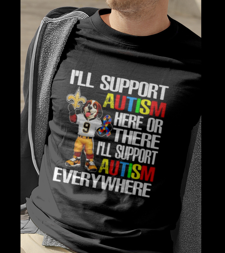 New Orleans Saints Team Mascot Support Autism Awareness Everywhere T-Shirt