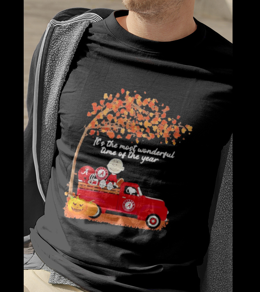 Peanuts Characters Alabama Crimson Tide Pickup Truck Fall Scene T-Shirt