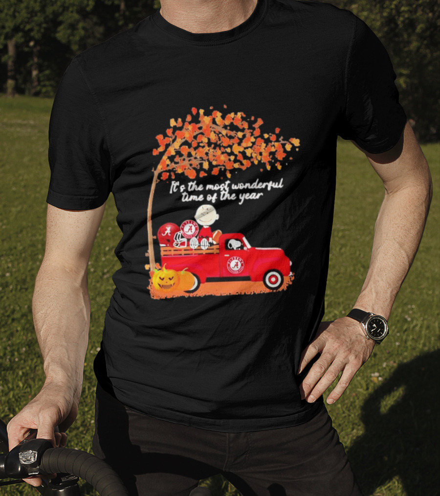 Peanuts Characters Alabama Crimson Tide Pickup Truck Fall Scene T-Shirt