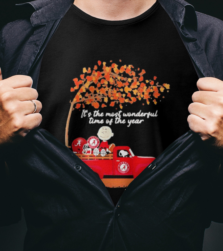 Peanuts Characters Alabama Crimson Tide Pickup Truck Fall Scene T-Shirt