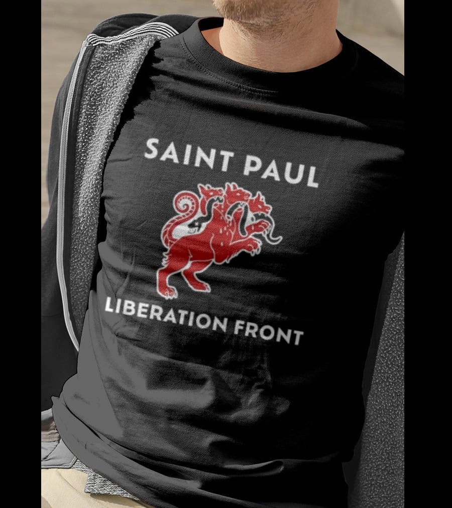 Saint Paul Liberation Front Anti Fascist Cerberus Three Headed Red Mythical Creature T-Shirt