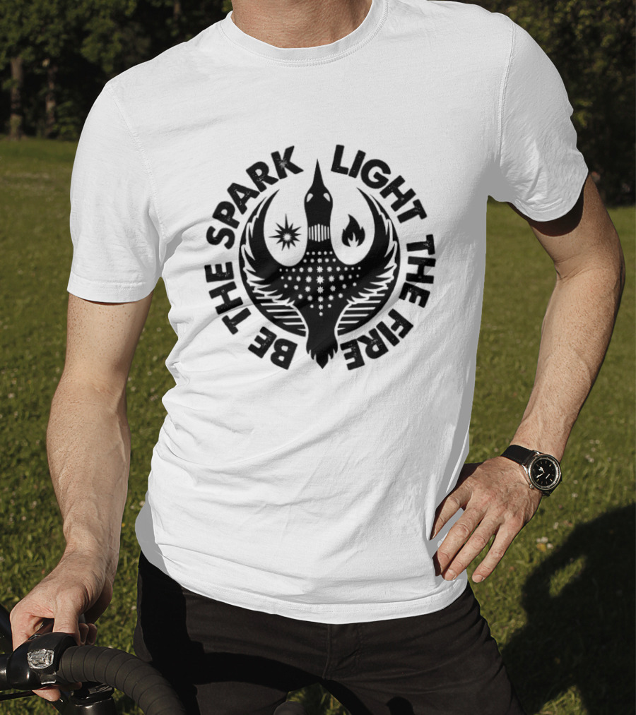 Be The Spark Light The Fire Phoenix Stars And Flames Crest T-Shirt