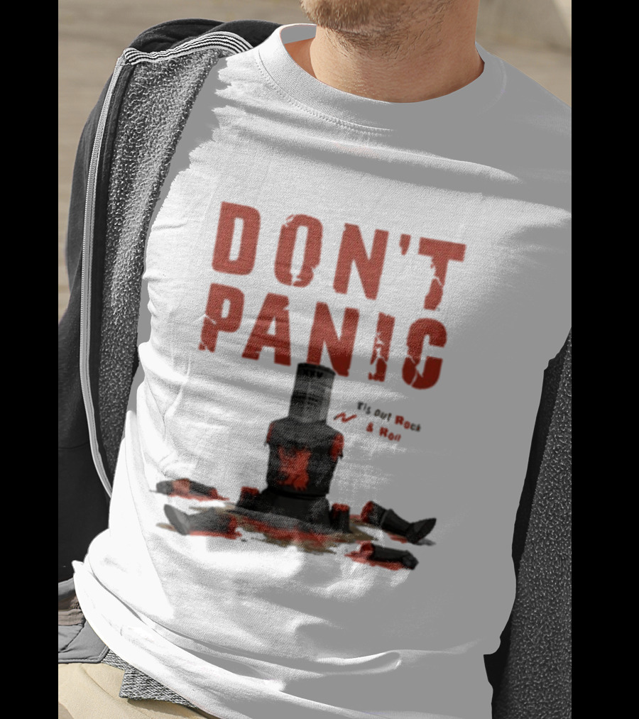 Don't Panic Monty Python Black Knight Sitting In Limbs T-Shirt