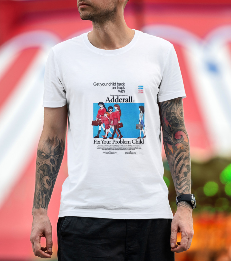 Get Your Problem Child Back On Track With Adderall Anime Girls In Red Uniforms With Briefcases And Pills T-Shirt