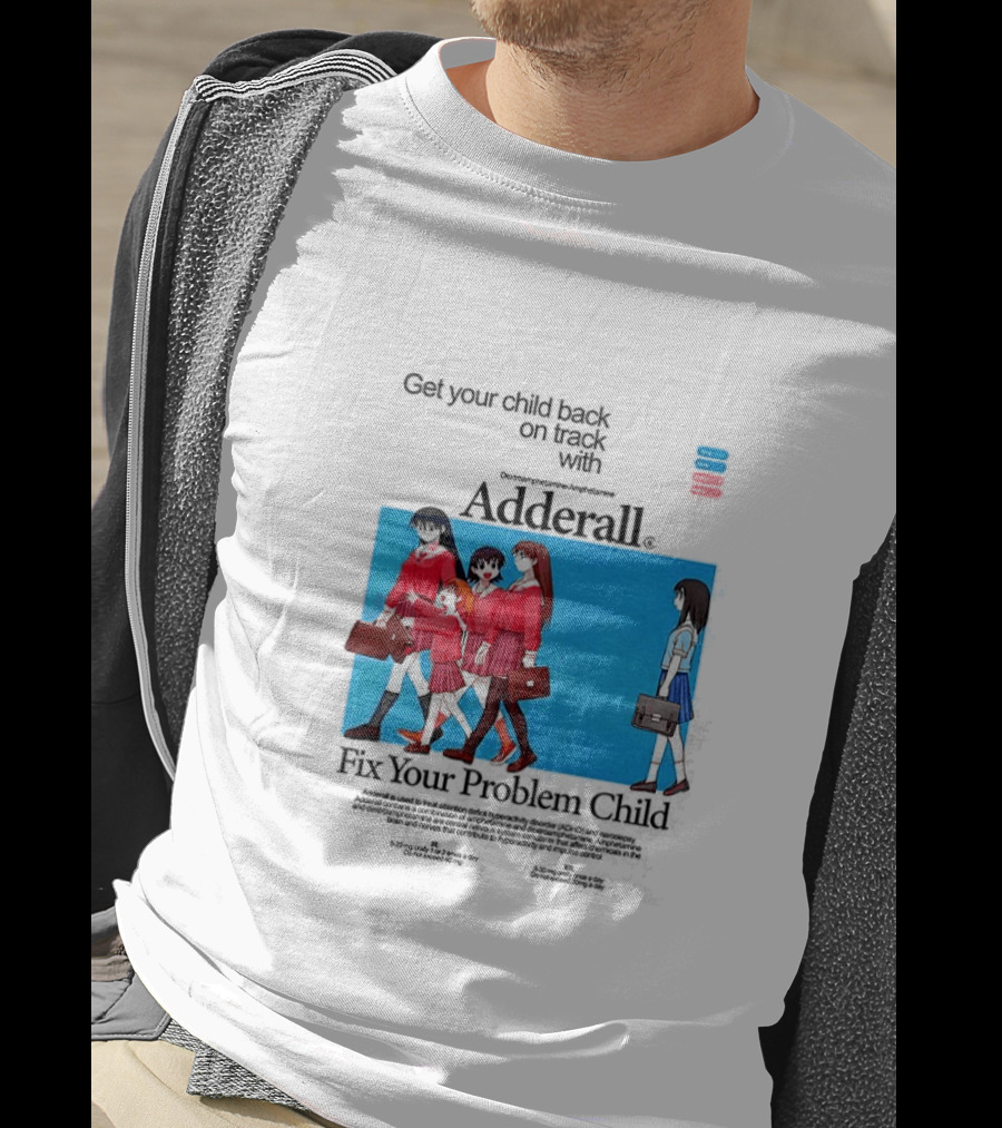 Get Your Problem Child Back On Track With Adderall Anime Girls In Red Uniforms With Briefcases And Pills T-Shirt