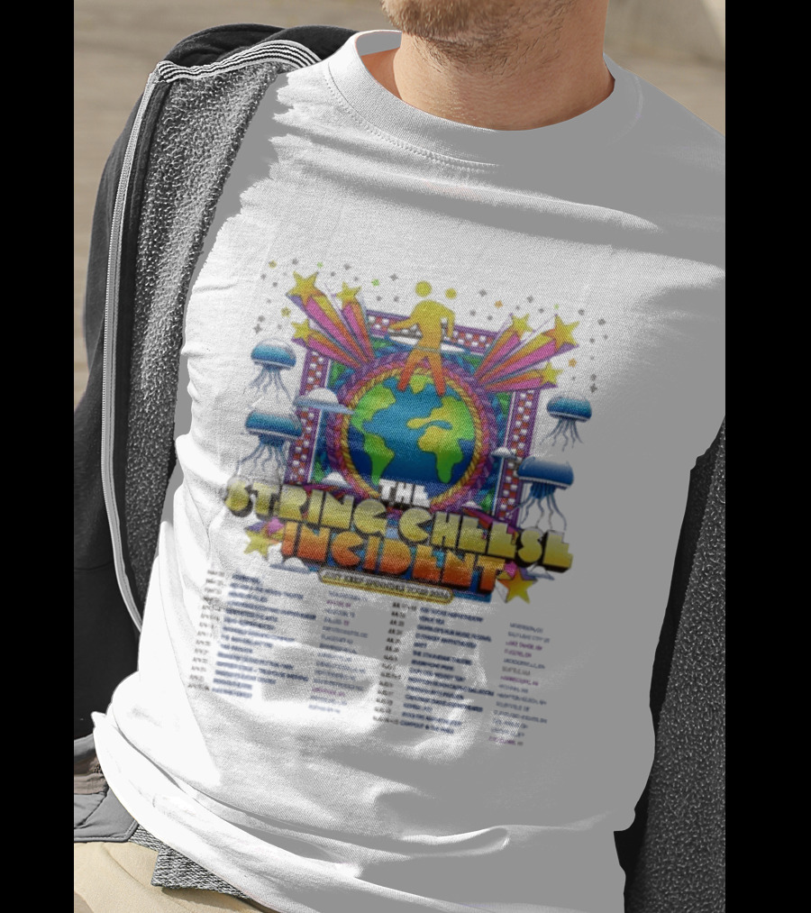 The String Cheese Incident Just Keep Spinning Tour 2026 North America Dates Psychedelic Globe And Jellyfish Motif T-Shirt