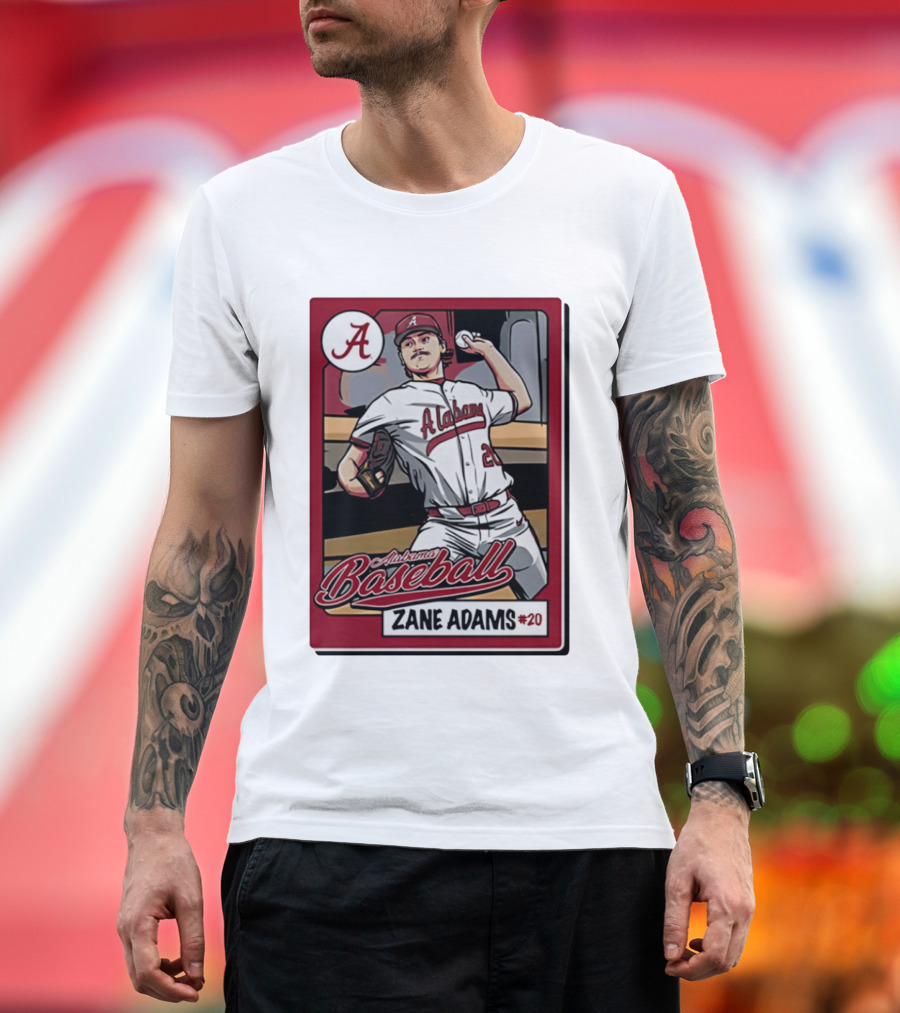 Alabama Baseball Zane Adams #20 Caricature Card T-Shirt