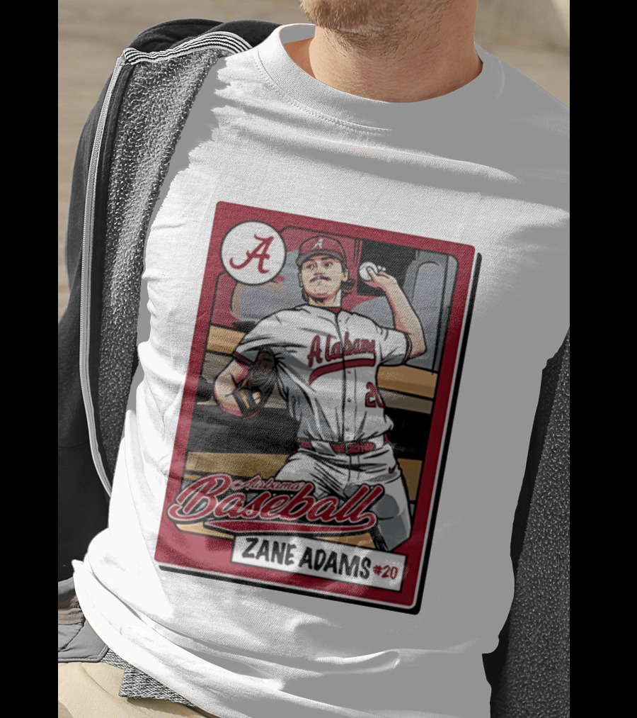 Alabama Baseball Zane Adams #20 Caricature Card T-Shirt