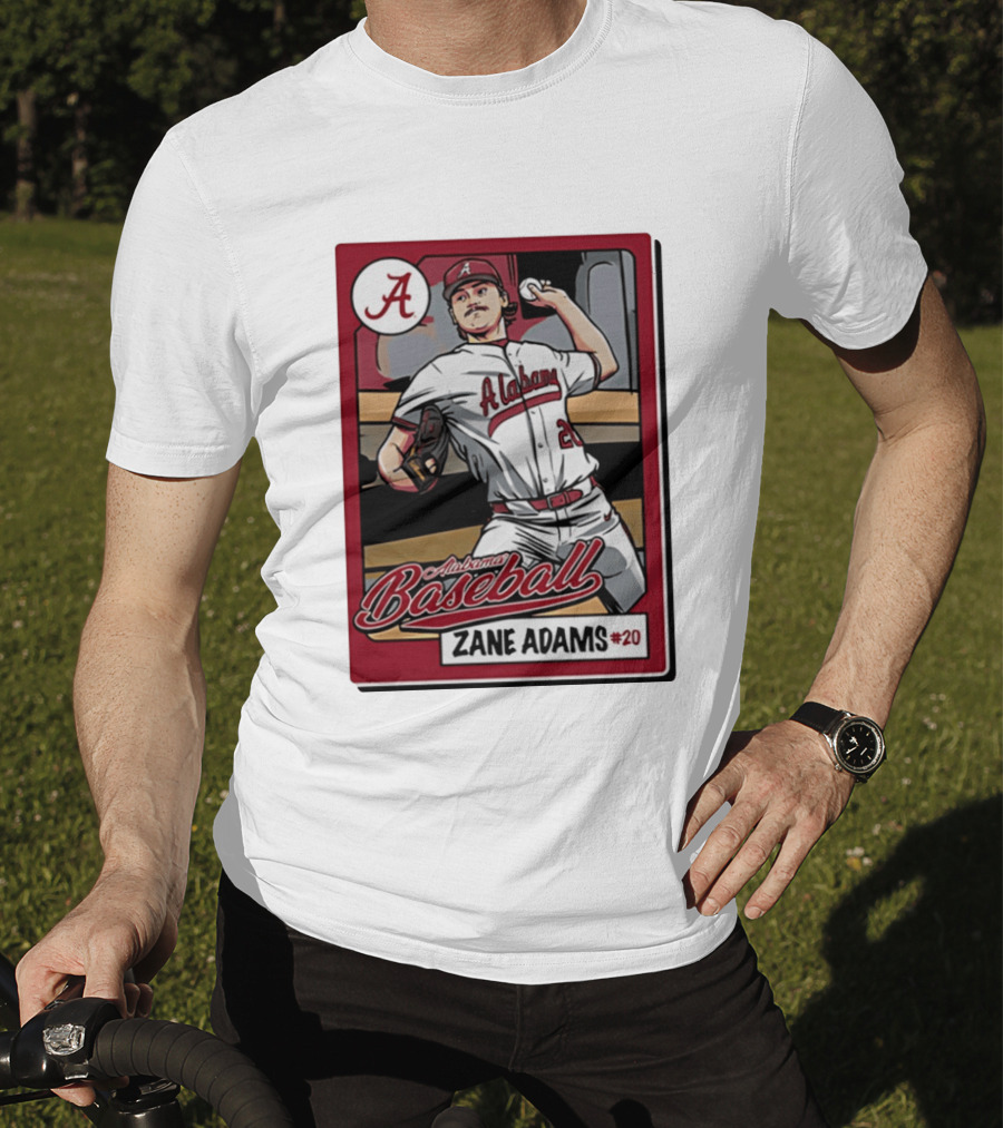 Alabama Baseball Zane Adams #20 Caricature Card T-Shirt