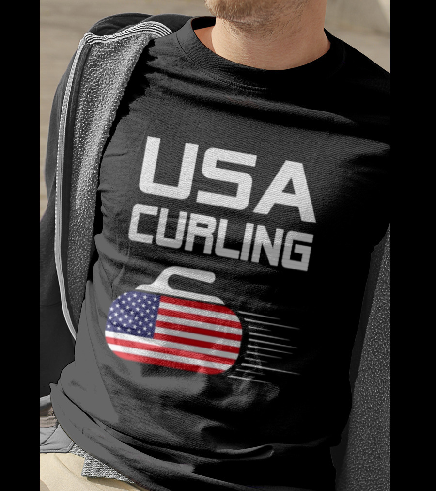 USA Curling American Flag Stone T-Shirt