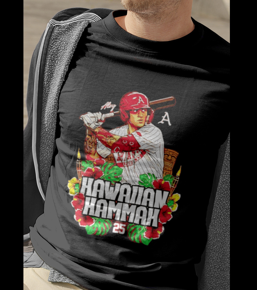 Aloy Hawaiian Hammah Arkansas Baseball 25 Caricature NCAA T-Shirt
